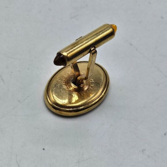 Vintage Krementz Gold-Filled Oval Cufflinks With Amber Tips & Monogrammed "RPC" - Picture 4 of 5